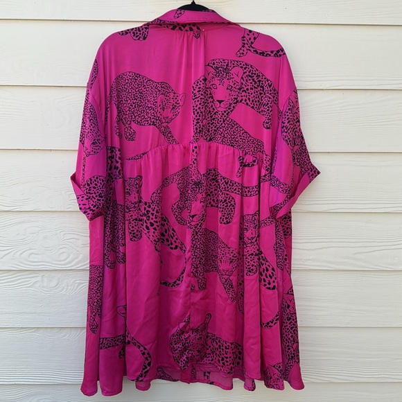 NEW WITH TAGS Pink cheetah Print Button-Up Dress ENTRO with pockets sz Large - Picture 6 of 7